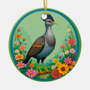 Mooie Exotische Vogel Rustend Tussen Kleurrijke Bl Keramisch Ornament