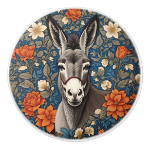 Mooie Ezel Gezicht Elegante Bloemen Keramische Knop