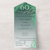 Mooie Falling Green Glitter 60e verjaardag All In One Uitnodiging (Binnen)