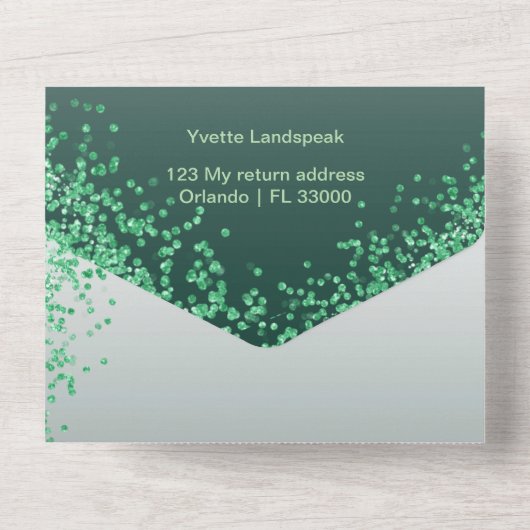 Mooie Falling Green Glitter 60e verjaardag All In One Uitnodiging (Achterkant)