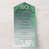Mooie Falling Green Glitter 80e verjaardag All In One Uitnodiging (Binnen)