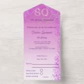Mooie Falling Pink Glitter 80e verjaardag All In One Uitnodiging (Binnen)