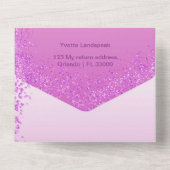 Mooie Falling Pink Glitter 80e verjaardag All In One Uitnodiging (Achterkant)