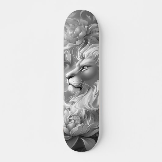 Mooie Fantasie Grijs Schaal Leeuw & Bloemen Skateboard (Voorkant)