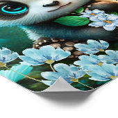 Mooie Fantasievolle Panda Blauwe Bloementuin Kinde Poster (Hoek)