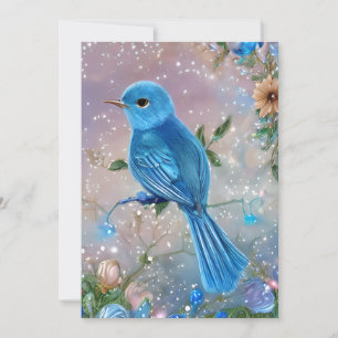 Mooie Fantasy Little Blue Bird Feestdagenkaart