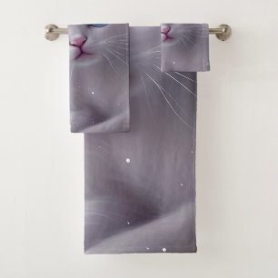 Mooie Fantasy Witte pluizige kat Bad Handdoek