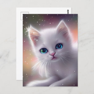 Mooie Fantasy Witte pluizige kat Briefkaart