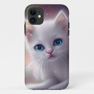 Mooie Fantasy Witte pluizige kat iPhone 11 Hoesje