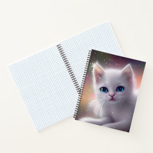 Mooie Fantasy Witte pluizige kat Notitieboek (Binnen)