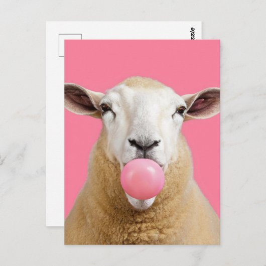 Mooie Fantasy Witte Schaap Kauwen Bubble Gum Briefkaart (Voorkant / Achterkant)