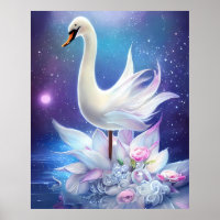 Mooie Fantasy Witte Zwaan met Bloemen