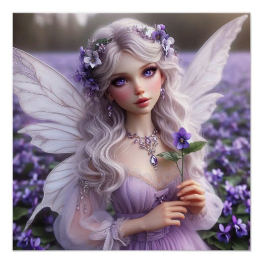 Mooie februari Fairy in Violets Perfect Poster (Voorkant)