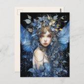 Mooie fee blauwe vleugels wijnstokken en bladeren briefkaart (Voorkant / Achterkant)