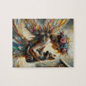 Mooie fee en Duitse herder puppy Legpuzzel (Horizontaal)