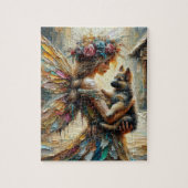 Mooie fee en Duitse herder puppy Legpuzzel (Verticaal)