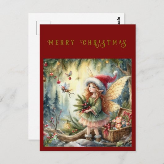 Mooie fee in het bos Vrolijk kerstfeest Briefkaart (Voorkant / Achterkant)