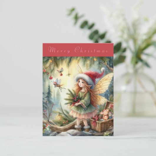 Mooie fee in het bos Vrolijk kerstfeest Briefkaart (Staand voorkant)