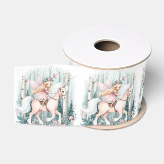 Mooie fee meisje rijdend in een betoverd bos grosgrain lint