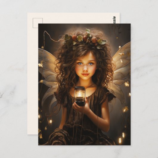 Mooie fee met ragfijne vleugels die een kaars vast briefkaart (Voorkant / Achterkant)