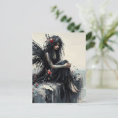 Mooie fee Zittend op een klif Dragen Zwart Briefkaart (Staand voorkant)