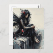 Mooie fee Zittend op een klif Dragen Zwart Briefkaart (Voorkant / Achterkant)