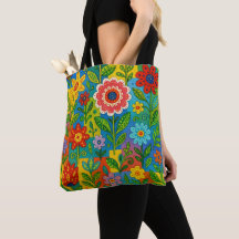 Mooie Fel Fantasievolle Bloemen Boodschappentas