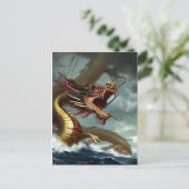 Mooie felle rode draak briefkaart (Staand voorkant)