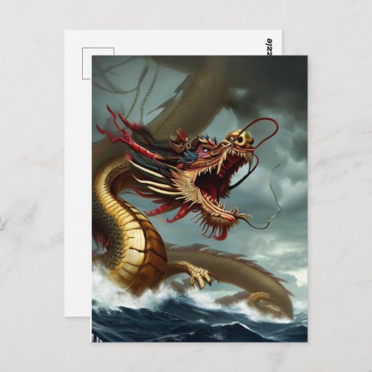 Mooie felle rode draak briefkaart (Voorkant / Achterkant)