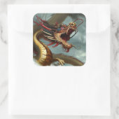 Mooie felle rode draak vierkante sticker (Tas)