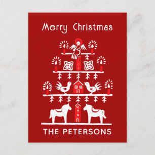 Mooie Festieve Scandi Rode Witte Kerstboom Briefkaart