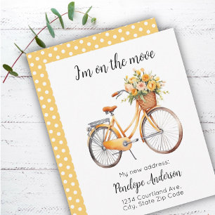 Mooie fiets met bloemen Nieuw adres Notitiekaartje