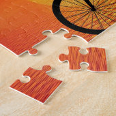 Mooie fiets silhouet zonsondergang scène kleurrijk legpuzzel (Zijkant)