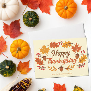 Mooie fijne Thanksgiving-bladkrans gepersonaliseer Feestdagenkaart