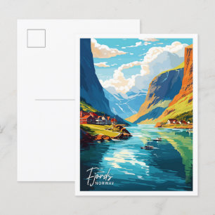Mooie Fjords Noorwegen Art Travel illustratie Briefkaart