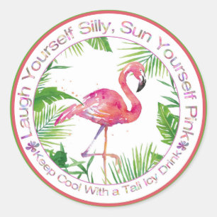 Mooie Flamingo en Palms Fun-Gezegde Ronde Sticker