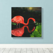 Mooie Flamingo in Pond Wrapped Canvas (Insitu (Houten vloer))