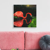 Mooie Flamingo in Pond Wrapped Canvas Afdruk (Insitu (Woonkamer))