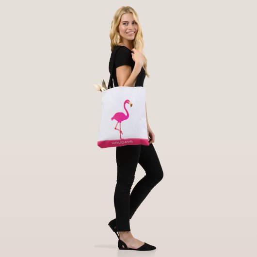 Mooie Flamingo op Roze en Wit Draagtas (Op model)