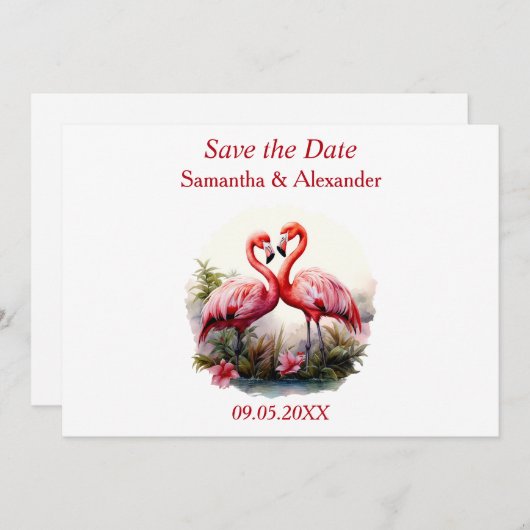 Mooie Flamingo Save the Date (Voorkant / Achterkant)