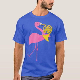Mooie flamingo spelen Franse hoorn muzikant T-shirt