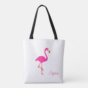 Mooie Flamingo & Stijlvolle Calligrafie op Wit Draagtas