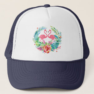 Mooie flamingo's & tropische bloemen krans trucker pet
