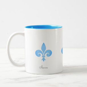 Mooie Fleur-de-lis Bloem in Turquoise Tweekleurige Koffiemok