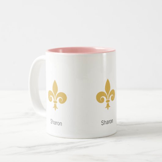 Mooie Fleur-de-lis-ventilator op wit Tweekleurige Koffiemok (Voorkant links)