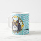 Mooie Floof Cat met een bril mok (Voorkant links)