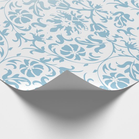 Mooie Floral Aqua en White Damask Design Cadeaupapier (Hoek)