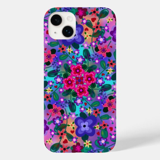 Mooie Floral Art, helderroze Paars Case-Mate iPhone Case (Achterkant)