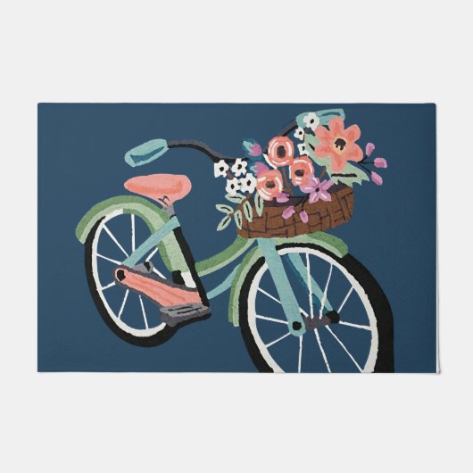 Mooie Floral Bicycle Doormat, Retro vibe Mat (Voorkant)