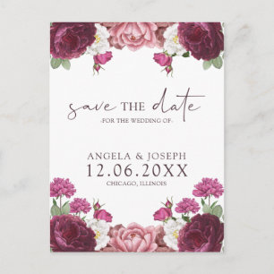 Mooie Floral Bourgondische bruiloft Save the Date Aankondigingskaart